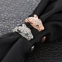 Couples Open Ring Adjustable Fashion Leopard Head Diamonds Alloy Ring main image 5