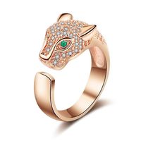 Paar-offener Ring-justierbarer Mode-leopard-kopf-diamant-legierungs-ring main image 6