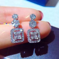 New Earrings Light Luxury Square Diamond Zircon Long Copper Earrings main image 3