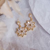 Korean Copper Micro-set Zircon Crystal Flower Earrings Female main image 3