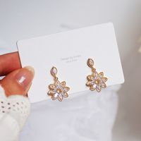 Korean Copper Micro-set Zircon Crystal Flower Earrings Female main image 5