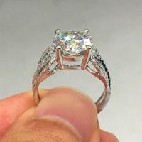 New Classic Four-claw Full Diamond Copper Zircon Proposal Wedding Ring main image 3