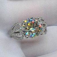 New Classic Four-claw Full Diamond Copper Zircon Proposal Wedding Ring main image 4
