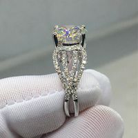 New Classic Four-claw Full Diamond Copper Zircon Proposal Wedding Ring main image 5