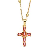 Fashion Cross Shaped Pendant Micro-set Colorful Gem Zircon Necklace sku image 1