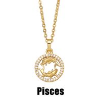Zircon-encrusted Twelve Constellation Copper Necklace Wholesale sku image 3