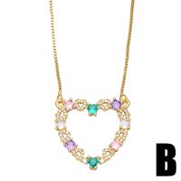 Simple Inlaid Colored Zircon Hollow Heart Copper Necklace Wholesale sku image 2