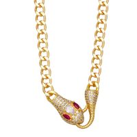 Vintage Snake Shaped Cuban Chain Punk Full Zircon Copper Necklace Wholesale sku image 4