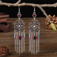 1 Pair Chinoiserie Tassel Flower Alloy Plating Inlay Artificial Diamond Women's Drop Earrings main image 1