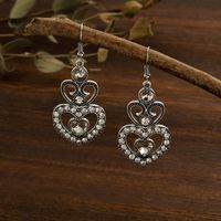 Fashion New Heart-shaped Full Diamond Creative Retro Alloy Earrings Jewelry Wholesale sku image 4
