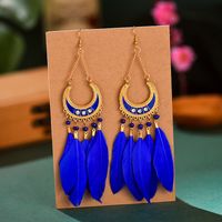 Semicircle Long Feather Female Boho Bead Tassel Alloy Earrings Jewelry Wholesale sku image 9