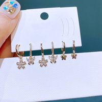 Fashion Zircon Flower Butterfly Earrings Copper Three Pairs Of Earrings sku image 1
