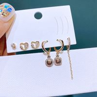 Fashion Earrings Set Zircon Micro-set Heart-shaped Copper Stud Earrings sku image 1