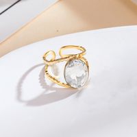 New Stainless Steel Inlaid Gem Open Adjustable Ring Fashion Jewelry sku image 1