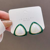 Retro Geometric Pearl Female Simple Green Alloy Earrings Ear Jewelry sku image 1