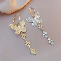 Fashion Rhinestone Pearl Butterfly Earrings Retro Alloy Earrings sku image 1