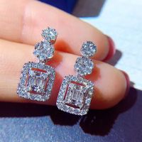 New Earrings Light Luxury Square Diamond Zircon Long Copper Earrings sku image 1