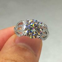 New Classic Four-claw Full Diamond Copper Zircon Proposal Wedding Ring sku image 1