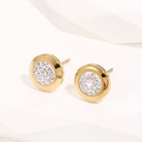 Titanium Steel Plated 14k Gold Simple Round Sticky Drill Stud Earrings main image 1