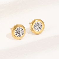 Titanium Steel Plated 14k Gold Simple Round Sticky Drill Stud Earrings main image 3