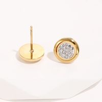 Titanium Steel Plated 14k Gold Simple Round Sticky Drill Stud Earrings main image 5