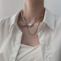 Retro Inlaid Pearl Chain Irregular Simple Titanium Steel Collarbone Chain main image 1