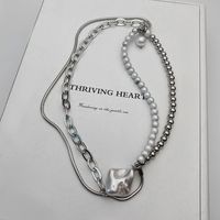 Retro Eingelegte Perlenkette Unregelmäßige Einfache Schlüsselbeinkette Aus Titanstahl main image 4