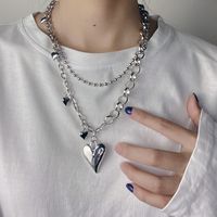 Fashion Irregular Heart Double Layered Trend Titanium Steel Necklace Wholesale main image 2