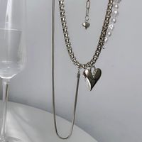 Vintage Stacked Irregular Heart Pearl Titanium Steel Necklace Wholesale main image 5