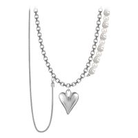Vintage Stacked Irregular Heart Pearl Titanium Steel Necklace Wholesale main image 6