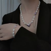 Fashion Pink Pearl Heart Double-layer Titanium Steel Clavicle Chain Bracelet Wholesale main image 2
