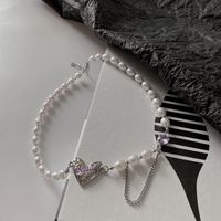 Fashion Pink Pearl Heart Double-layer Titanium Steel Clavicle Chain Bracelet Wholesale main image 5