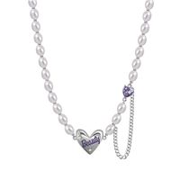 Fashion Pink Pearl Heart Double-layer Titanium Steel Clavicle Chain Bracelet Wholesale main image 6