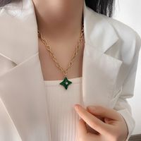 Fashion Hollow Chain Trend Green Four-cornered Star Titanium Steel Necklace main image 1