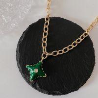 Fashion Hollow Chain Trend Green Four-cornered Star Titanium Steel Necklace main image 3