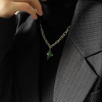 Fashion Hollow Chain Trend Green Four-cornered Star Titanium Steel Necklace main image 5