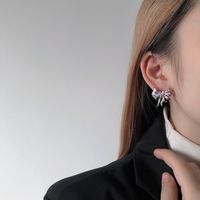 Pink Diamond Bow Needle Light Inlaid Fashion Metal Texture Ear Stud Jewelry main image 3