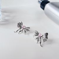 Pink Diamond Bow Needle Light Inlaid Fashion Metal Texture Ear Stud Jewelry main image 4
