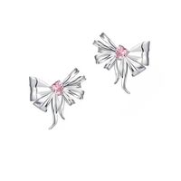 Pink Diamond Bow Needle Light Inlaid Fashion Metal Texture Ear Stud Jewelry main image 6