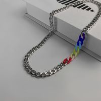 Fashion Simple Geometric Hollow Chain Colorful Stitching Titanium Steel Necklace main image 5