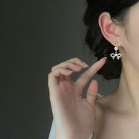 Fashion Bows Rhinestone Earring Simple Pearl Alloy Drop Earrings main image 4