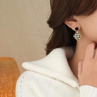 Fashion Black And White Checkerboard Square Pearl Alloy Earrings main image 5