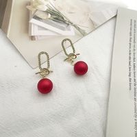Fashion Flower Cluster Earrings Red Pearl Geometric Alloy Earrings main image 3