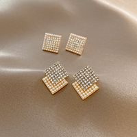 Fashion New Square Cute Pearl Simple Style Alloy Earrings main image 3
