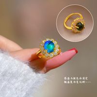 Real Gold Electroplating Open Ring With Warm Stone Copper Index Finger Ring main image 5