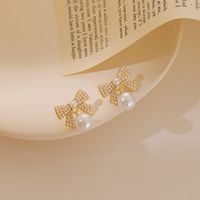 Boucles D&#39;oreilles Fashion Bow Pearl Boucles D&#39;oreilles En Alliage Doux main image 3