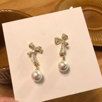 Boucles D&#39;oreilles Fashion Bow Pearl Boucles D&#39;oreilles En Alliage Doux main image 4