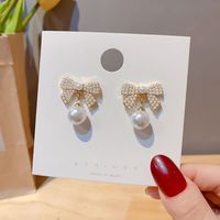 Boucles D&#39;oreilles Fashion Bow Pearl Boucles D&#39;oreilles En Alliage Doux main image 6