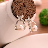 Fashion Cross Full Diamond Pearl Stud Alloy Earrings Wholesale main image 3