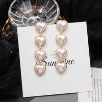 Fashion Long Heart Shaped Full Pearl Alloy Drop Earrings Wholesale main image 3